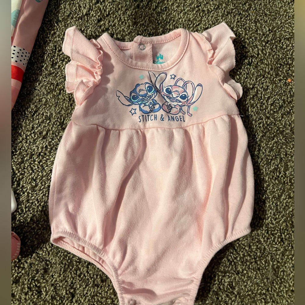 Stitch & Angel Pink Baby Romper